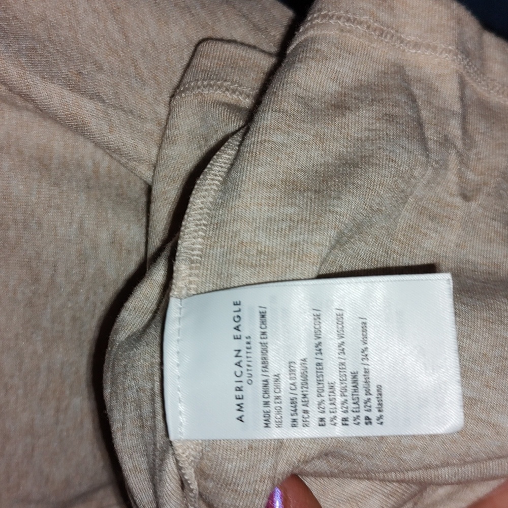 American Eagle Tan Cropped Button Front Polo Shirt - Picture 3 of 4